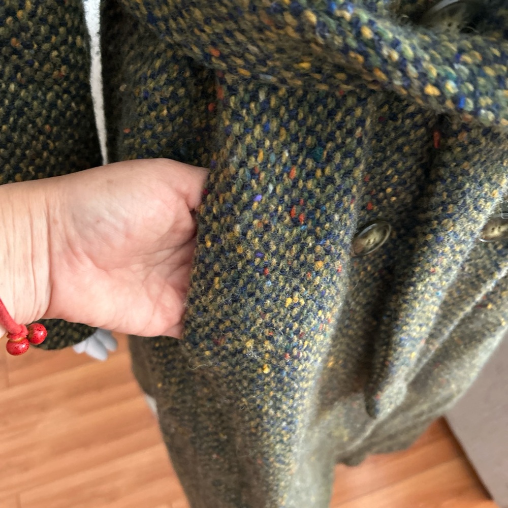 Sold‼️Searle Vintage Irish Wool Herringbone Shawl Collar Green  Long Coat 12 - Picture 8 of 17